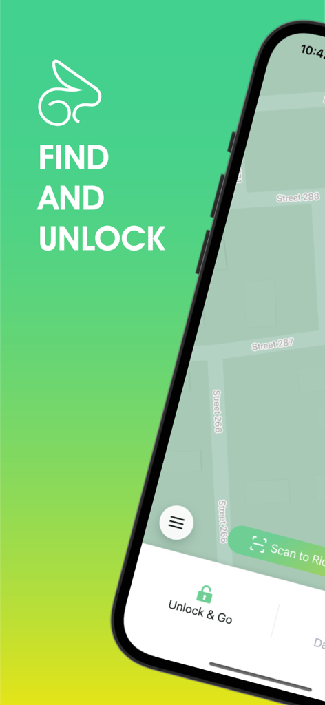 Rabbit Mobility app showing the map interface to find and unlock electric scooters