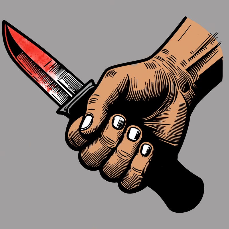 a hand holding a knife realistic