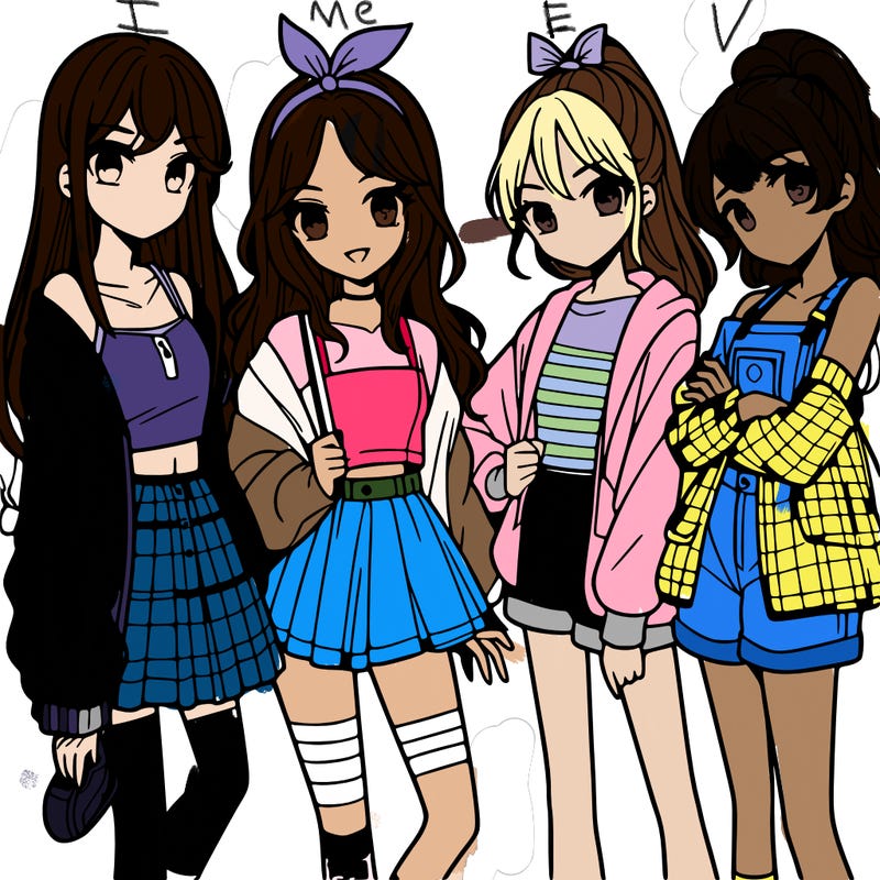 teen manga girls group of 4