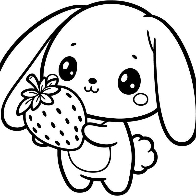 a cute bunny holding a strawberry