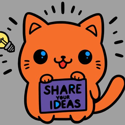 a cute cat saying share your ideas