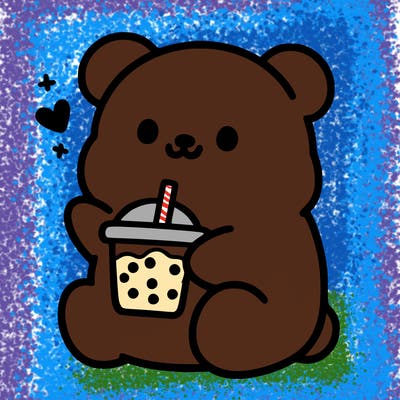 boba light pink bear drinking boba