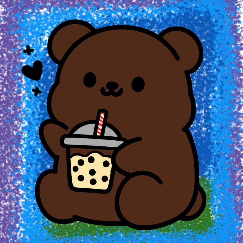 boba light pink bear drinking boba