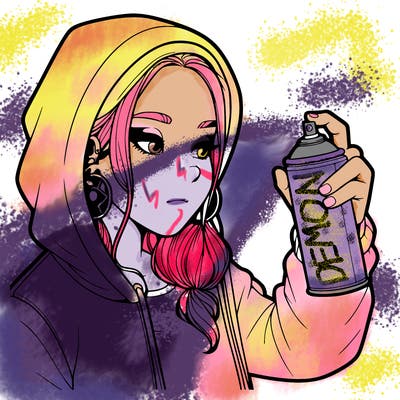 a realistic girl, spray painting