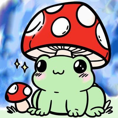 a cute frog with a mushroom hat