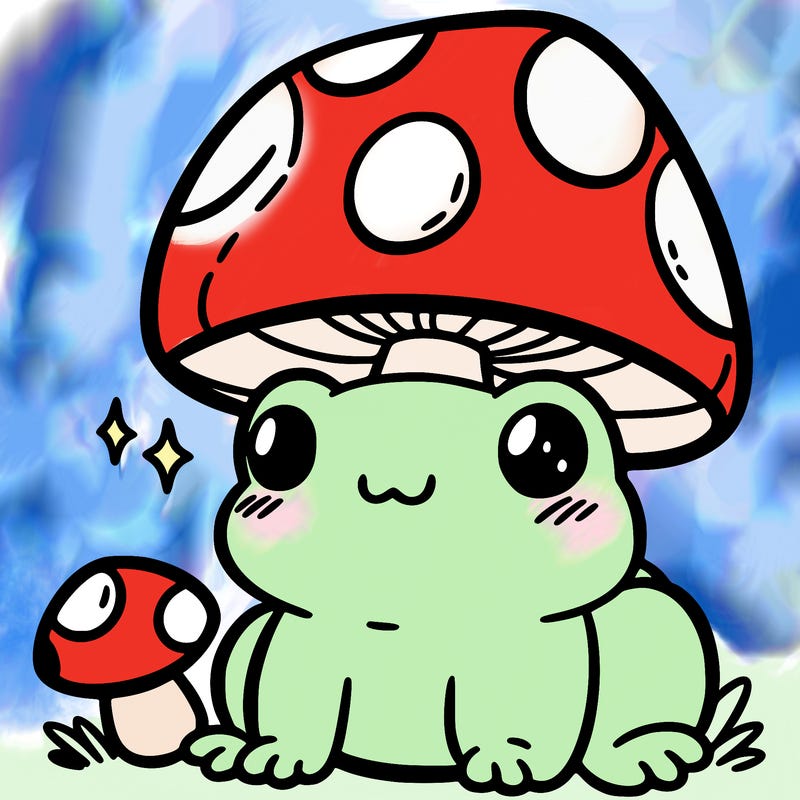 a cute frog with a mushroom hat