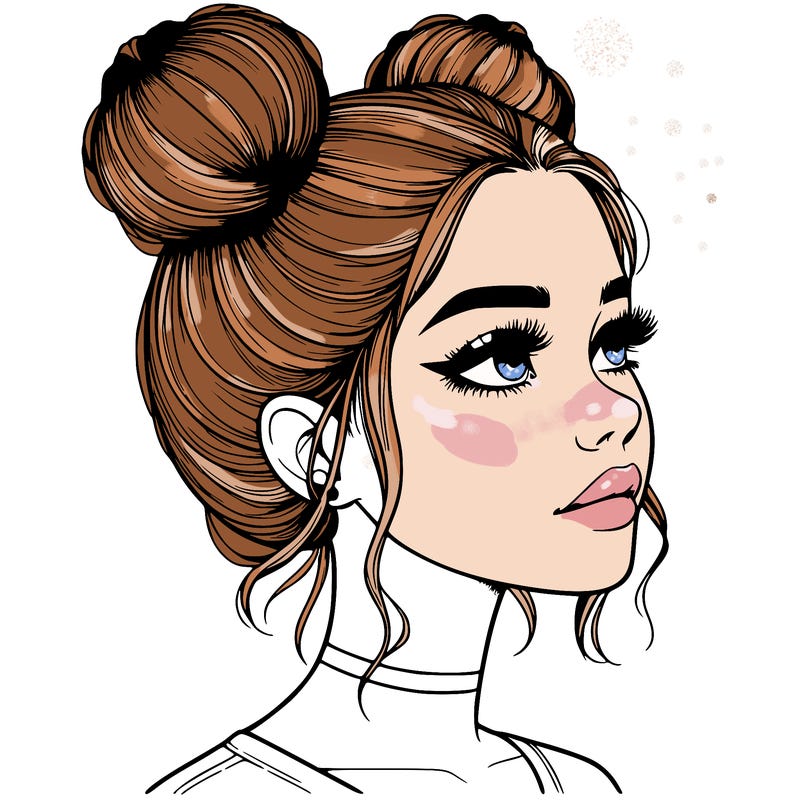 realistic girl with buns on the top of her head