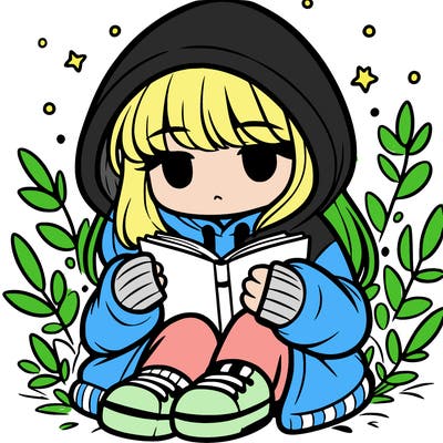 girl in oversized hoodie reading a book