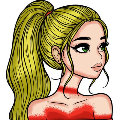 a beautiful and realistic girl with a high pony tail