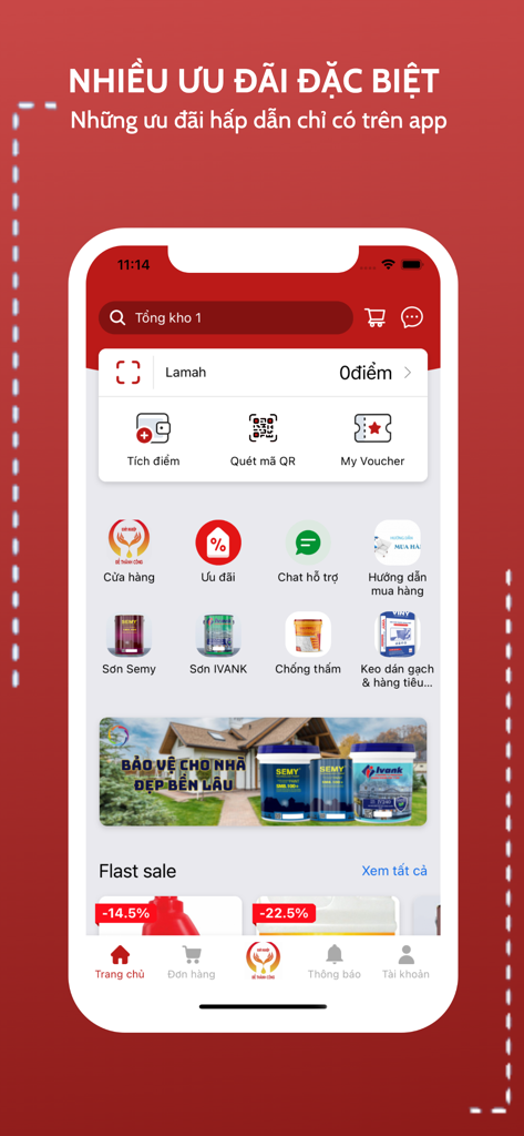 KN MART - Khởi Nghiệp Online - KN MART mobile app home screen featuring special offers and shopping categories in Vietnamese.