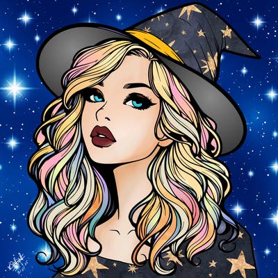 realistic witch girl with wavy hair and lips