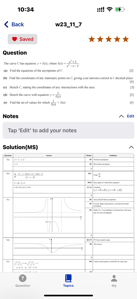 Example of a math question and mark scheme solution for Further Pure Mathematics 1 in the app