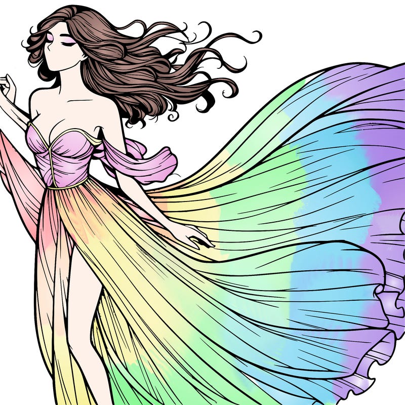 realistic woman in dress flowing the the wind