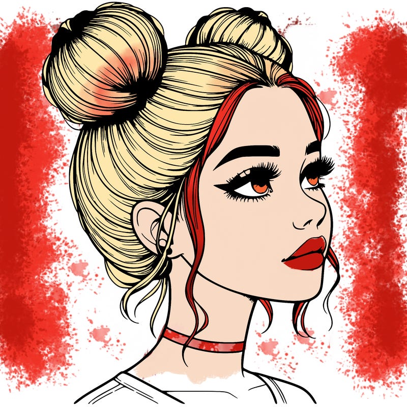 realistic girl with buns on the top of her head