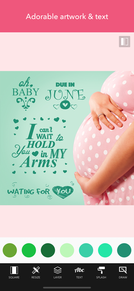 Pregnancy & Baby Milestone Art - Pregnancy photo editing app interface with cute baby milestone text stickers