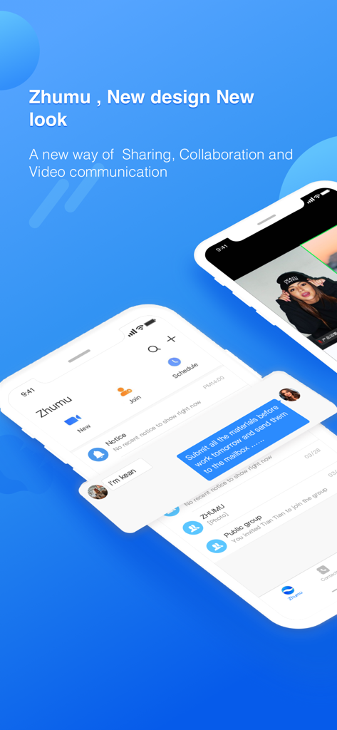 Zhumu App-Oberfläche, die Videokonferenzen, Chat und Terminverwaltung auf Mobilgeräten zeigt.