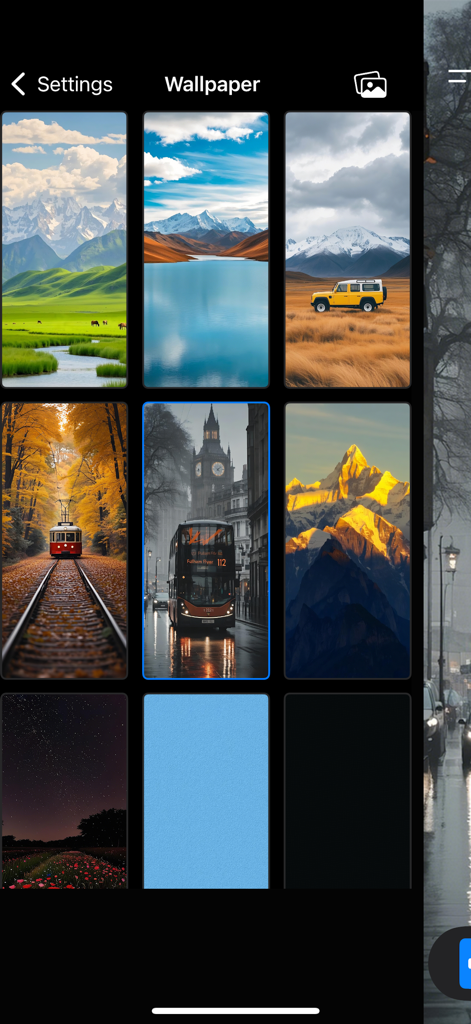 Flip Clock - Pomodoro & Focus - A selection of beautiful nature and city wallpapers in the Flip Clock app settings