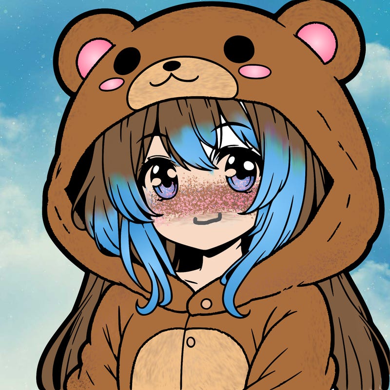 animi girl in a bear jumpsuit