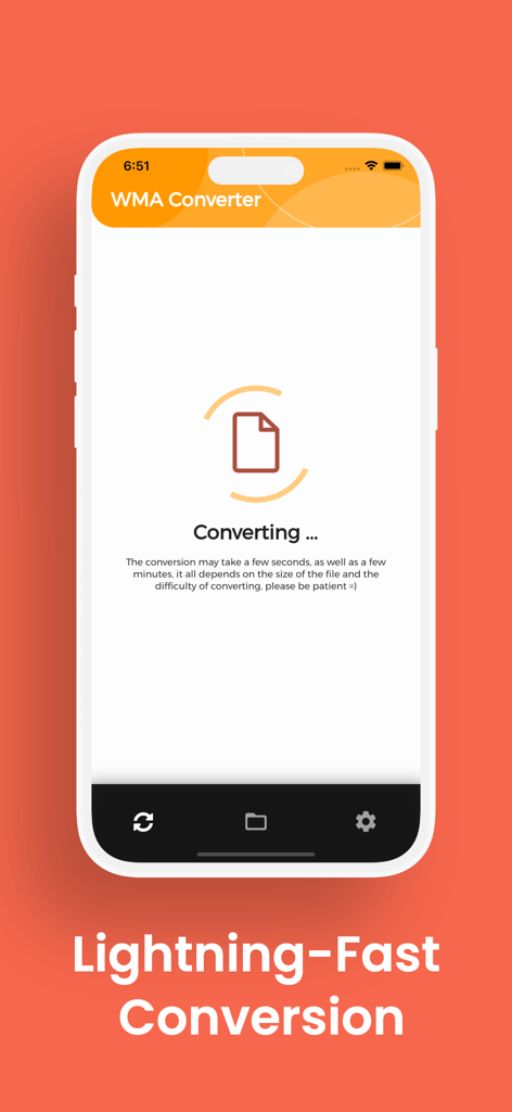 WMA Converter, WMA to MP3 - iPhone app interface showing the lightning fast conversion of a WMA audio file