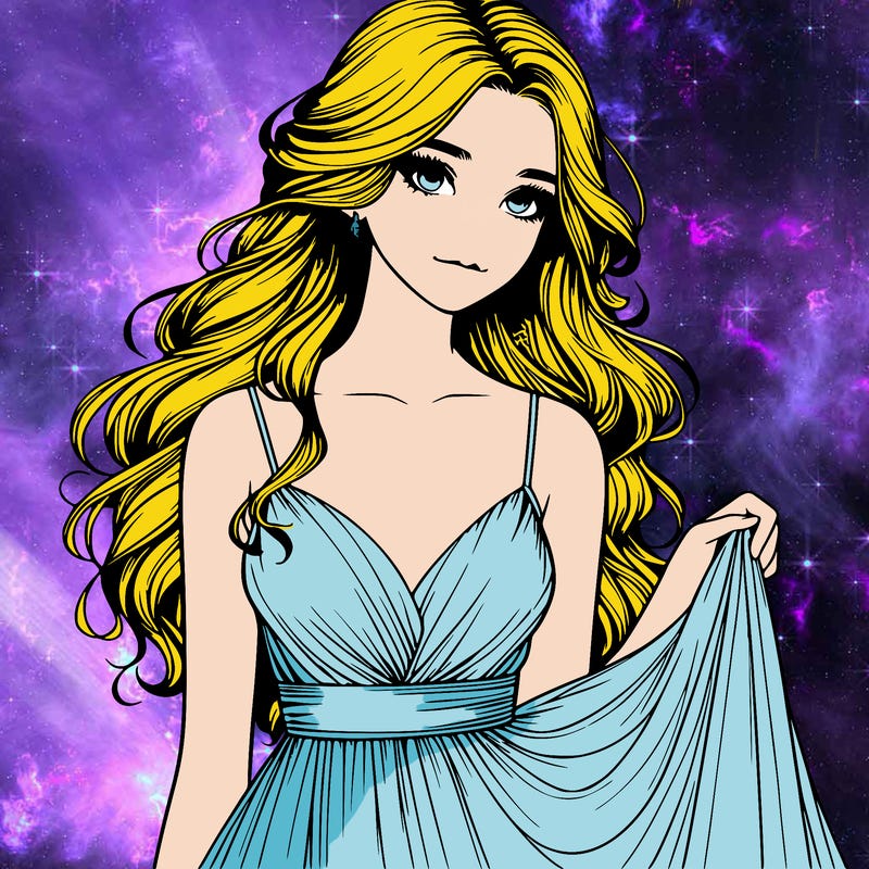 realistic girl in flowy silky prom dress