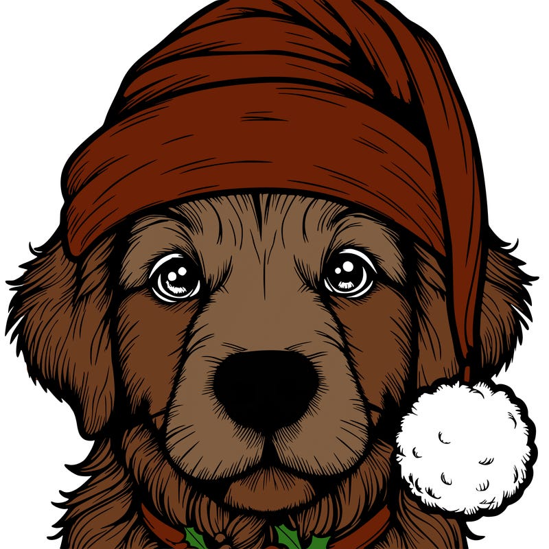 realistic dog with a christmas hat