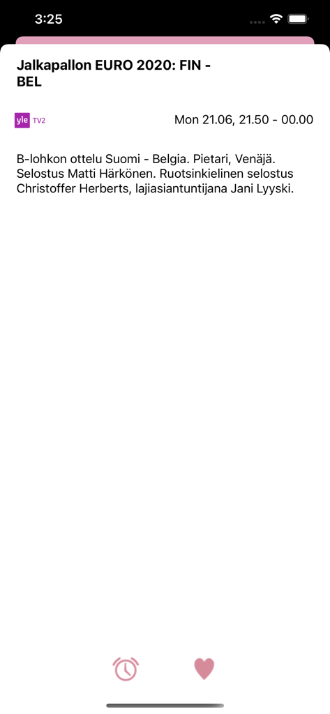 TV Guide FI - Detailed view of a Finnish football match schedule on the TV Guide FI mobile app showing channel and broadcast time