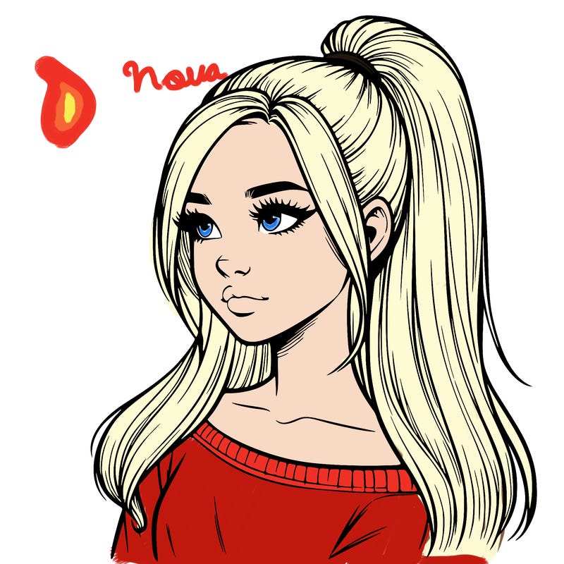 realistic girl with a high ponytail