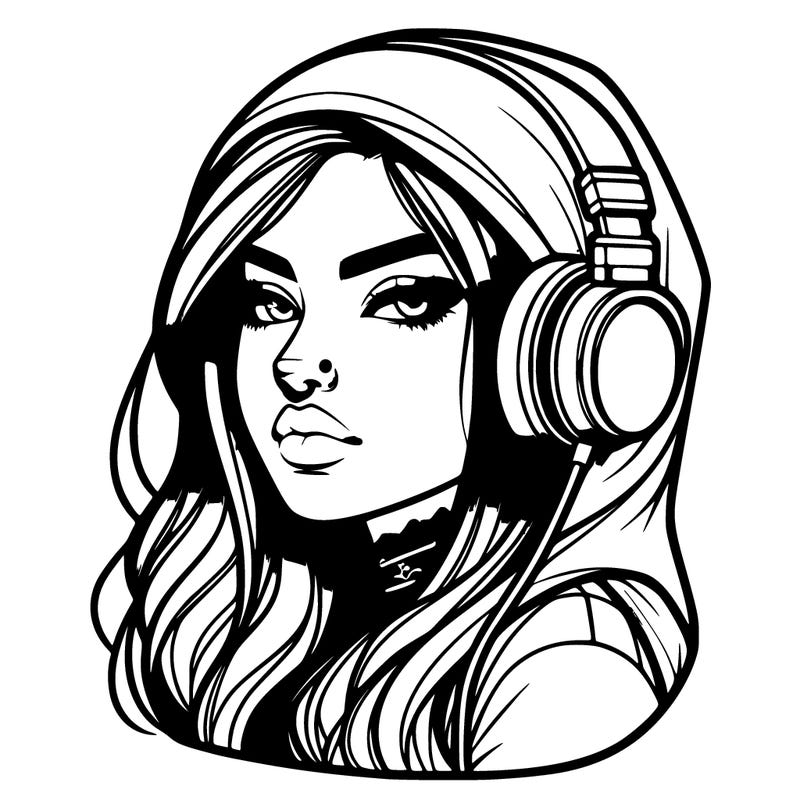 realistic cool girl with piercing and head phones