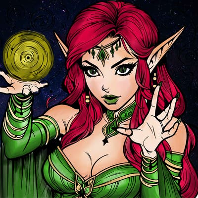 realistic scary beautiful elf sorceress casting spell