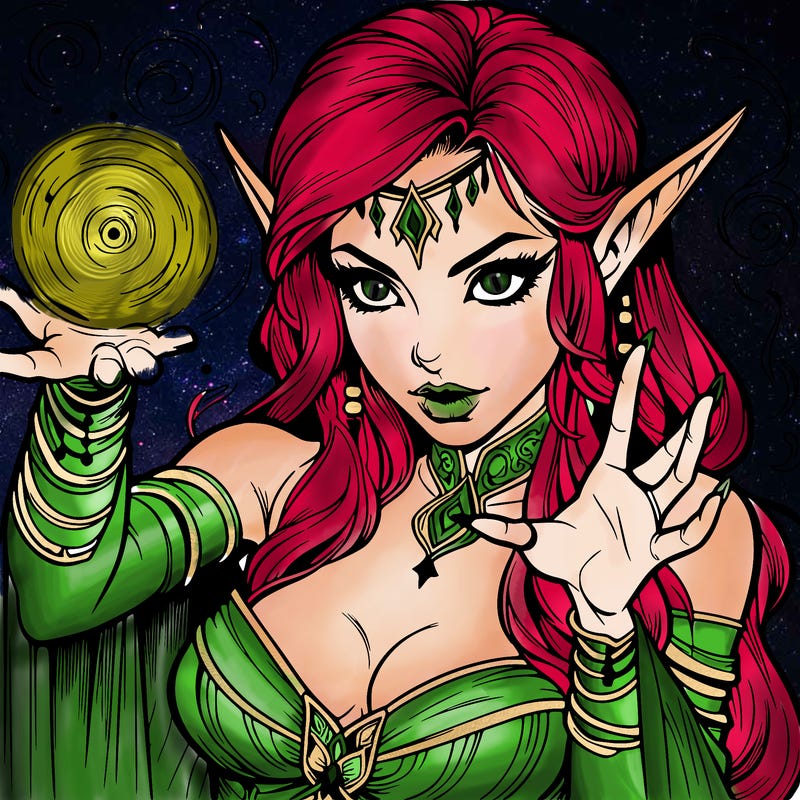 realistic scary beautiful elf sorceress casting spell