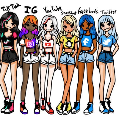 a group of girls wearing crop tops and shorts