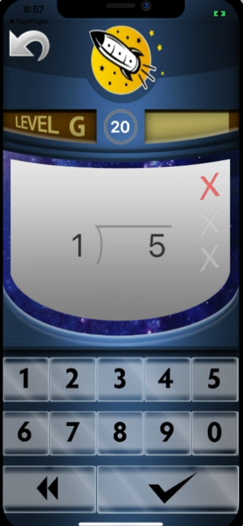 Rocket Math Online Tutor - Rocket Math Online Tutor app interface showing a long division drill