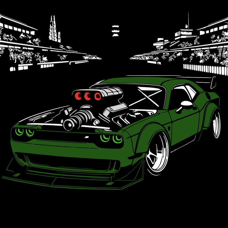 dodge challenger srt hellcat with widebody modified body parts spoiler with exposed engine