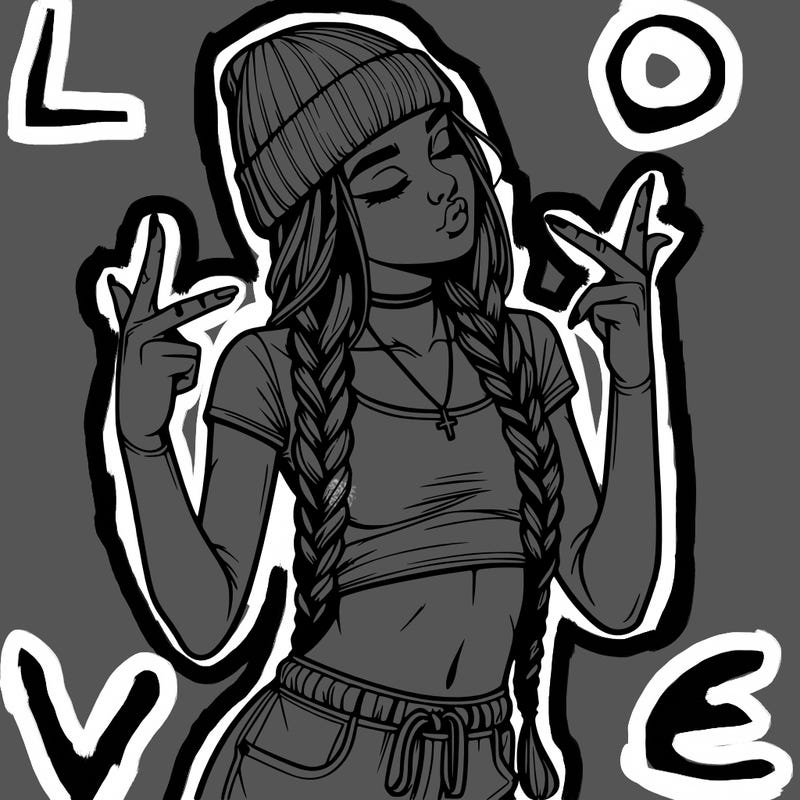 realistic teenage girl with braids and a beanie and crop top doing 🫶🏼