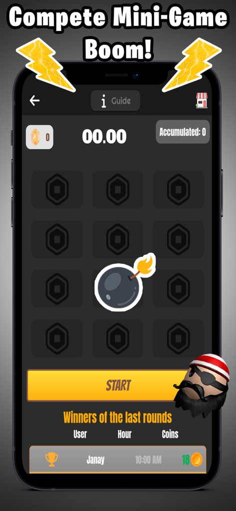 Templates Skins for Roblox - Screenshot of the Robux Boom mini-game featuring a start button and leaderboard