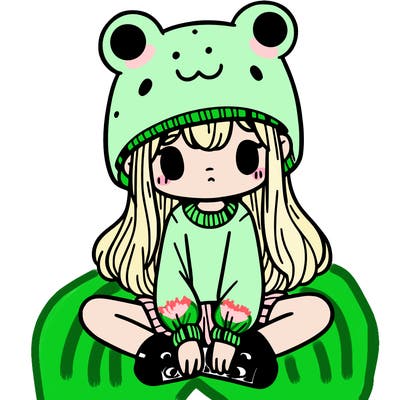 a girl wearing a frog hat and some frog socks
