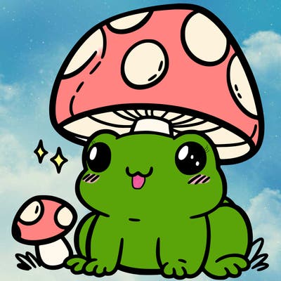 a cute frog with a mushroom hat