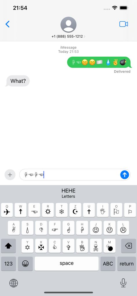 Gaster Dingbats - Captura de tela mostrando a interface do teclado personalizado Gaster Dingbats dentro de um aplicativo de mensagens.