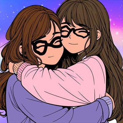 realistic two girls hugging