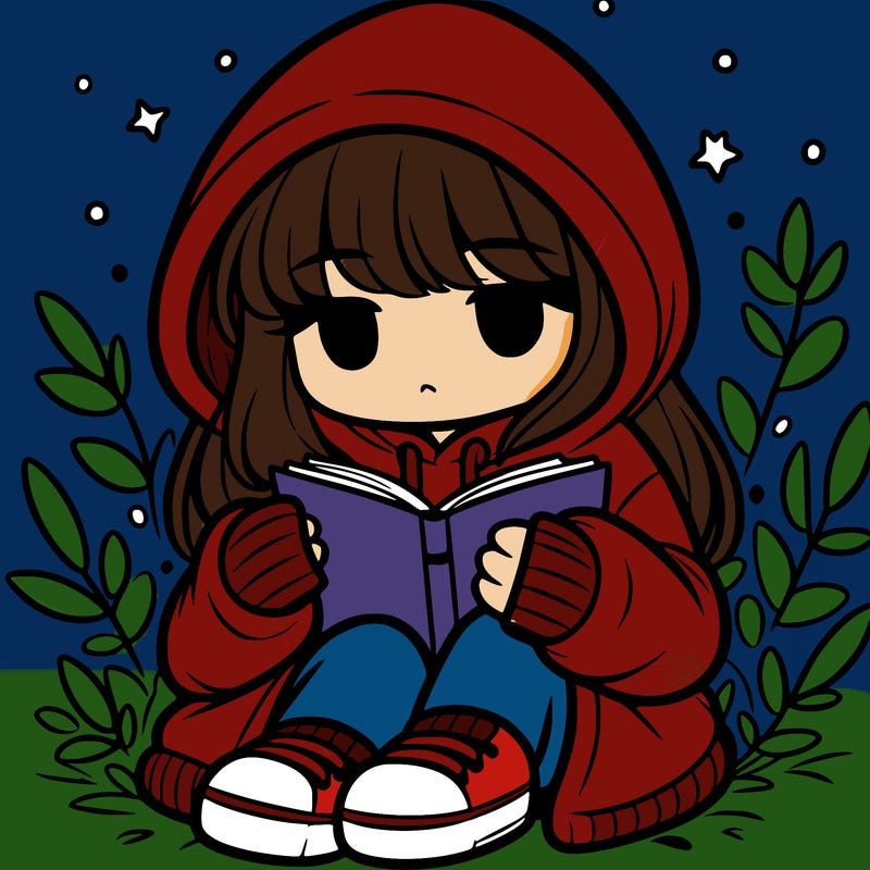 girl in oversized hoodie reading a book