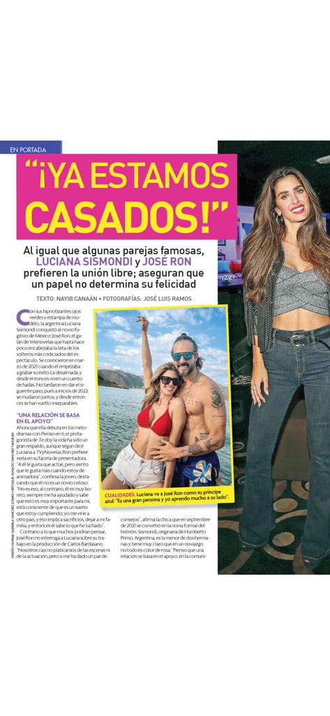 TVyNovelas México - Página de revista digital de TVyNovelas México con un artículo de noticias de celebridades sobre Luciana Sismondi y José Ron