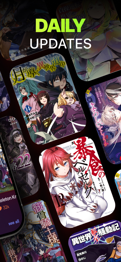 Uma colagem de capas de diversas séries de mangá com o texto Atualizações Diárias