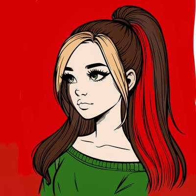 realistic girl with a high ponytail