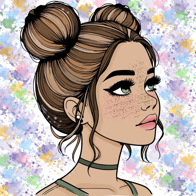 realistic girl with buns on the top of her head