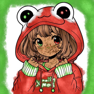 a cute teenage girl wearing a frog hoodie