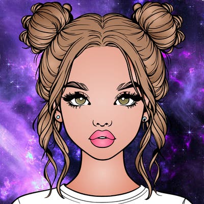 realistic girl with two buns in hair and lips