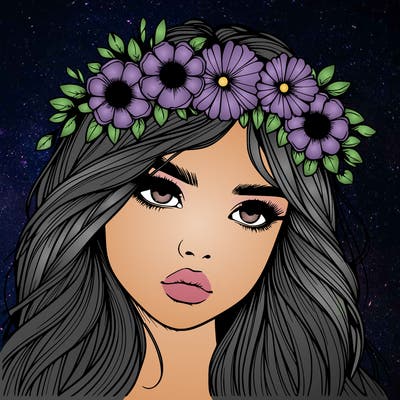 realistic girl with flowers crown