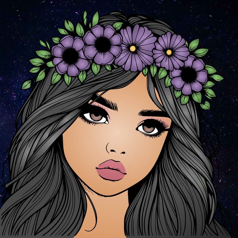 realistic girl with flowers crown