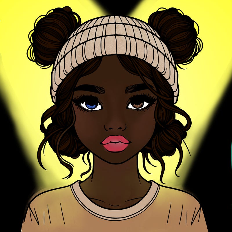 realistic girl with buns in her hair with a beanie on