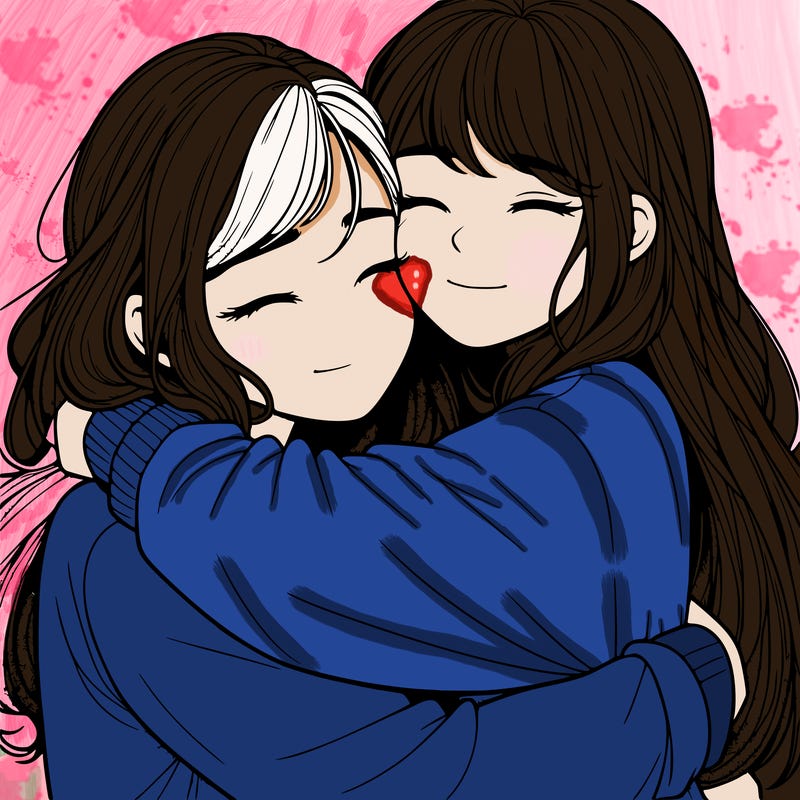 realistic two girls hugging